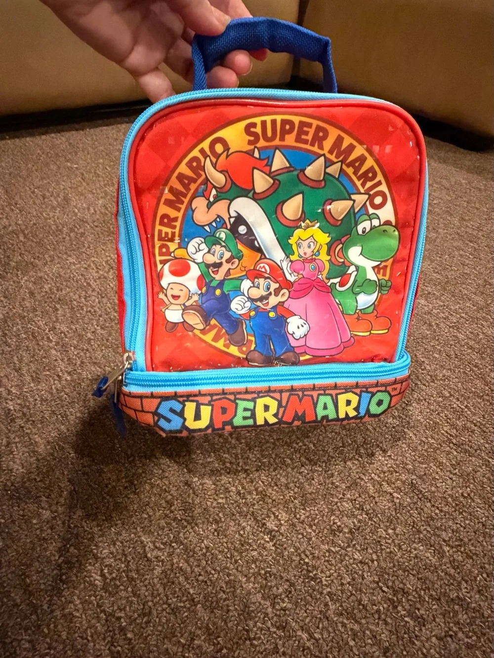 Super Mario Bros Dial Compartment Red & Blue Kids Lunch Bag by Nintendo